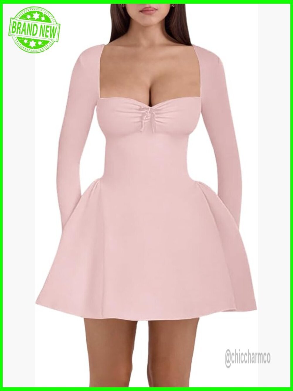 Long Sleeve Sweetheart Neck A-Line Mini Dress Club Party